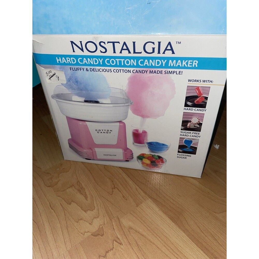 Nostalgia Hard Candy Cotton Candy Maker Pink Retro with Box & Manual